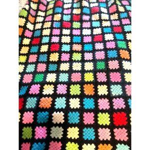 Wool Multi Color Granny Square Crochet /Knitted Afghan Throw Country VTG Heavy